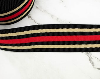Striped Elastic Band: Black, Beige, and Red - 2-3/8" Width, 2 Yards