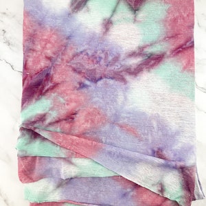 Purple Pink and Mint Tie Dye Novelty Mesh Fabric Remnant 1 yard