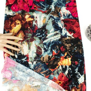 Red and Black Abstract Floral Sweater Knit Fabric by the yard image 2