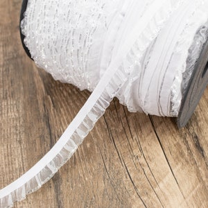 Metallic White Ruffle Elastic Trim with Ruffles Ruffly Elastic Trim Gathered Elastic Trim 10 yards