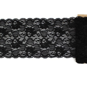 Black Wide Stretch Lace Trim 5-7/8 inches width x 5 yards