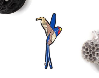 thumbnail image 2 of Hummingbird Applique Iron-On Patch - Blue & Green Embroidered Bird Badge (2-3/8 Inch) 2 of 5