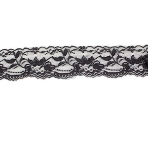 Black Floral Stretch Lace Trim 2-1/8 inches width x 5 yards