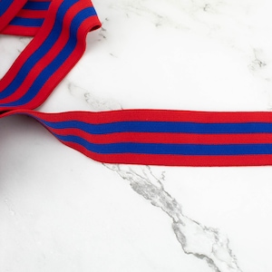 Red and Blue Stripe Elastic Waist Band Elastic Trim 1-5/8 inches width x 1.5 yards