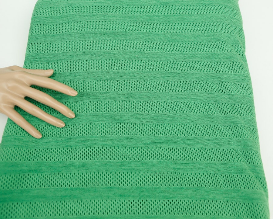 Green Open Hole Stripe Knit Jersey Fabric 1.5 yards Extra | Etsy