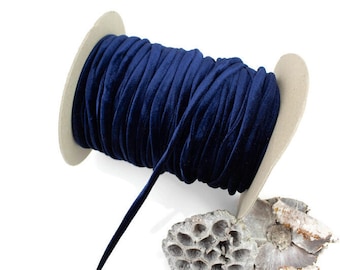 Blue Stretch Velvet Trim Spaghetti Strap Trim Hollow Tube Tubular Trim 10 yards