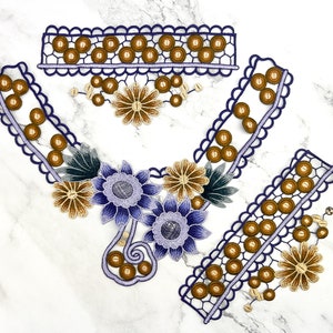 Purple and Dark Gold 3 Piece Applique Set Floral Applique