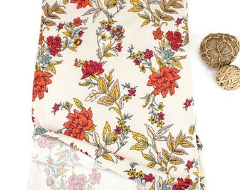 Red Floral Rib Knit Jersey Fabric: Soft Rayon Blend