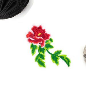 Red Flower Embroidered Iron On Patch Applique