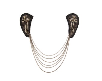 Black Gunmetal Chain Applique: DIY Fashion Epaulette Patch