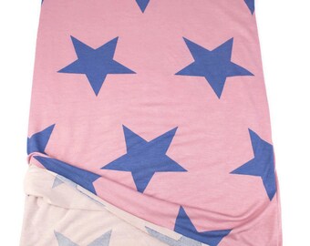 Vintage Pink and Blue Star Print Knit Jersey Fabric by the yard PDK00708R