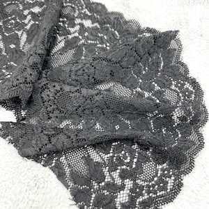 Black Stretch Lace Trim Remnant 2 yards 32 inches SLT00320