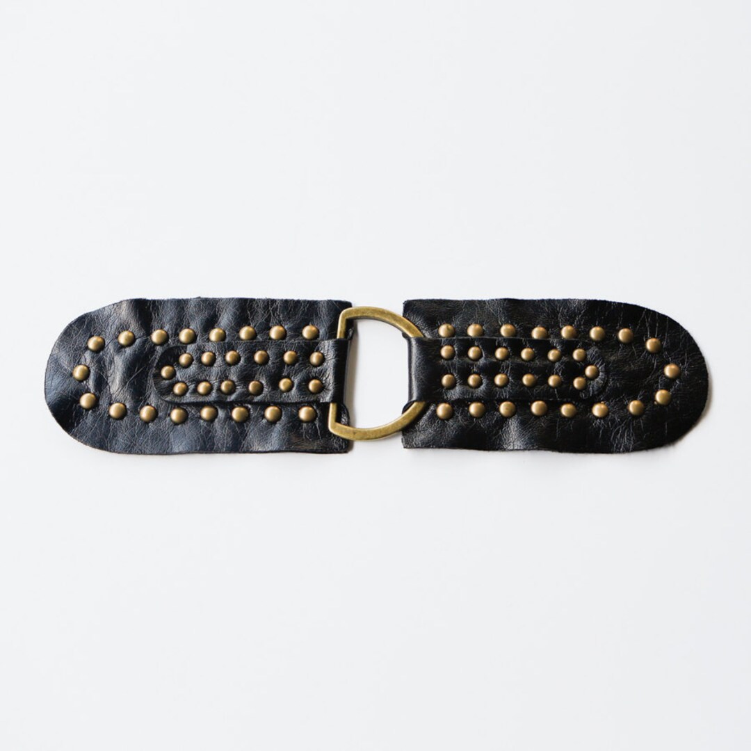 2 Pieces of Black Faux Leather Riveted Straps With Large D Ring Center