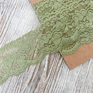 Light Green Floral Stretch Lace Trim Elastic Lace Trim Floral Lace Trim Remnant 3 yards  SLT00336