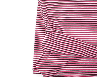 Pink Brown and Off White Narrow Stripe Knit Jersey Fabric Remnant 1.75 yards