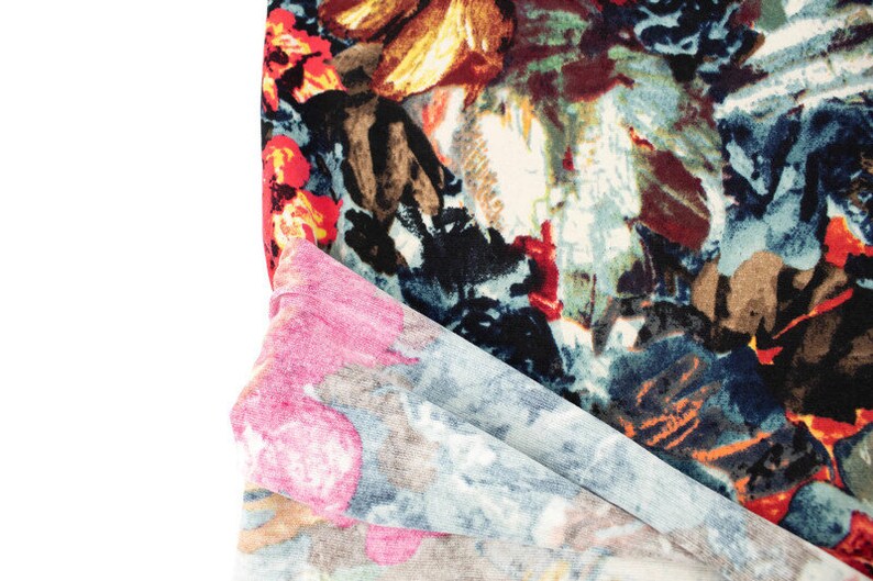 Red and Black Abstract Floral Sweater Knit Fabric by the yard image 3