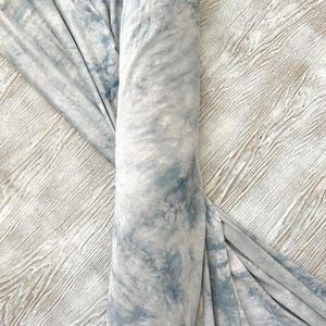 Blue Gray Tie Dye Polyester Knit Fabric: Double Brushed Peachskin - By The Yard