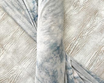 Blue Gray Tie Dye Polyester Knit Fabric: Double Brushed Peachskin - By The Yard