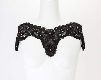 Black Lace Applique with Beads for DIY sewing and craft supplies applique