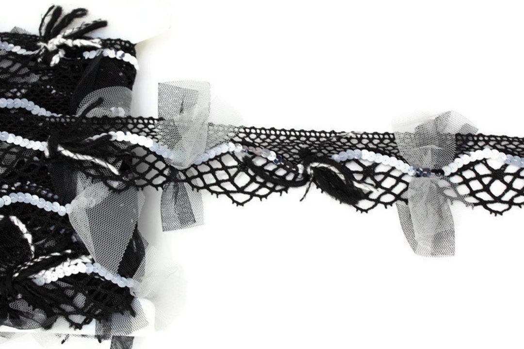 Tunique à Bretelles Noire Et Blanche Avec Bordure Dentelle - Taille 38 Fabriquée En France