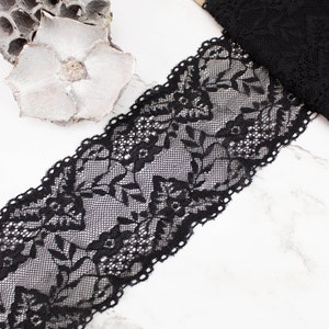 Black Wide Stretch Lace Trim Remnant 4 yards