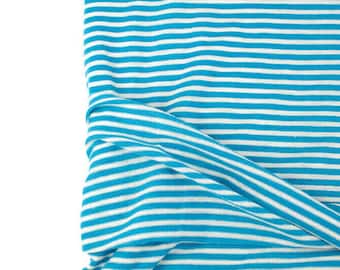 Blue Narrow Stripe Speckled Knit Jersey Fabric: Teal & Off White Speckled Blend