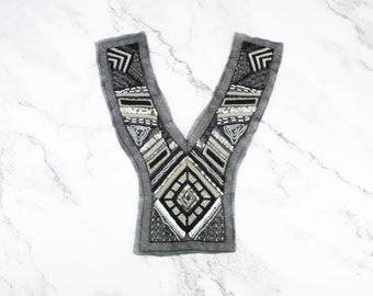 Black Neckline Yoke Beaded Applique APP00308