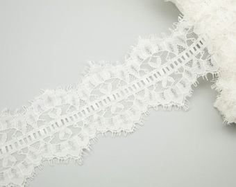 White Ladder Lace Scalloped Lace Trim 3.5 inches width x 2 yards 30 inches piece  NLT00388