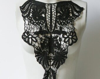 Black Floral Lace Applique Cotton  APP00080