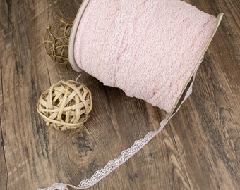 Light Pink Narrow Stretch Lace Trim 5/8 inch width x 5 yards  SLT00244