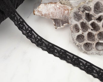 Black Stretch Lace Trim: Narrow Polyester Spandex, 10 Yards