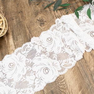 Off White Floral Wide Stretch Lace Trim  4.75 yards