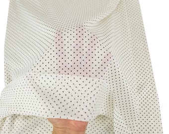 Black and Off White Polka Dot Stretch Mesh Fabric Remnant LML00176