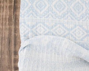 Light Blue and Off White Tribal Print Rib Sweater Knit Fabric 3 yard OSK01137A