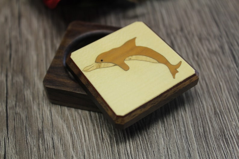 Dolphin Pill Box, Wood Pill Box-Pill Organizer-pocket pill box-Pill box with design-pill case-small box-inlay pill box, Ring box image 1