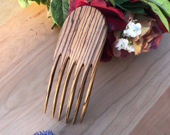 Zebra wood Hair Comb Fork 2 prongs, Hair Stick, Bun Holder, Hair Shawl Pin Hard wood Hair Comb  Short Hair Handmade