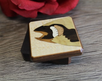 Wood Pill Box - Pill Organizer - pocket pill box - Pill box with design - Fish pill case - small box - inlay pill box 1 3/4''