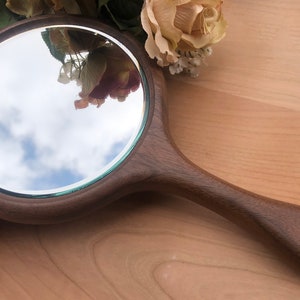 Walnut Mirror, Hand Mirror, Wood Wall Mirror, Daffodil Mirror, Red Personalized Mirror, Wood Highly Figured Oregon Black Walnut Made in USA image 5