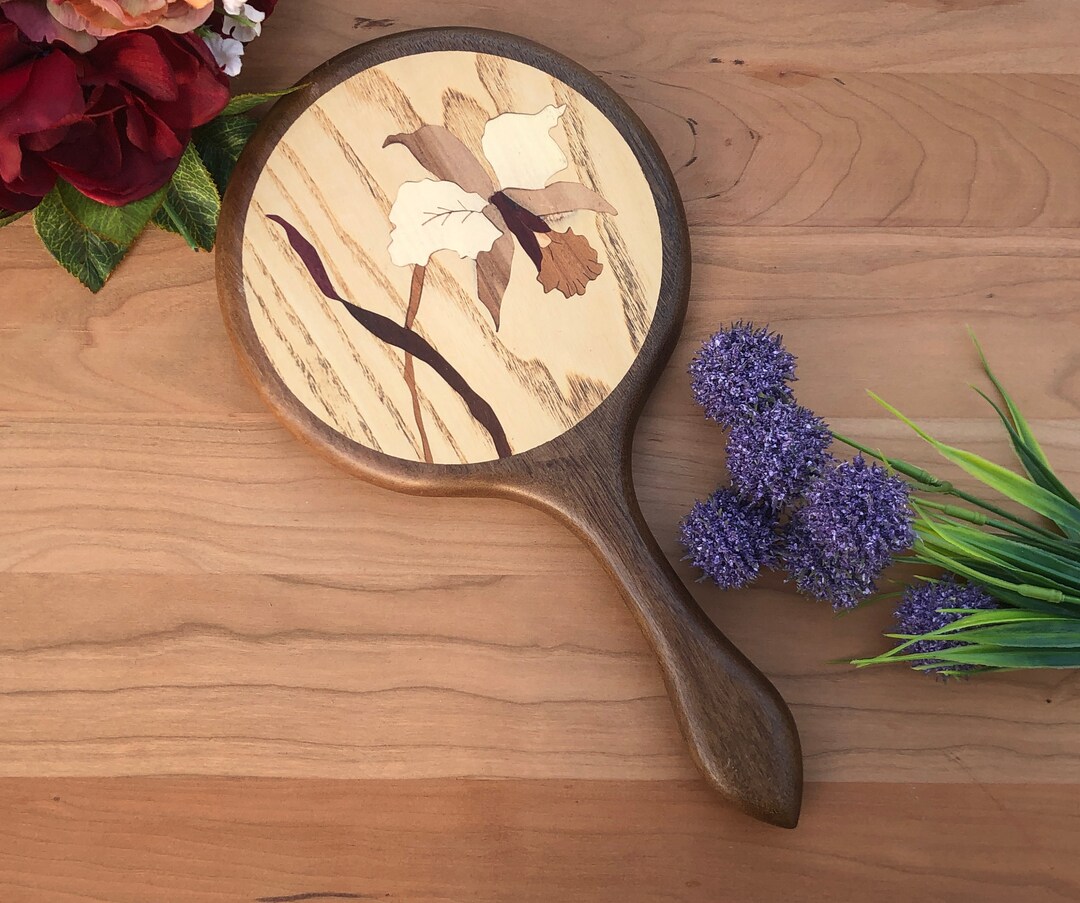 Mirror, Large Hand Mirror, Wall Mirror, Make up Mirror, Purple Wooden