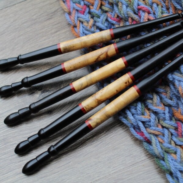 Size N-K-J-I Crochet Hook, Crochet hook set , Handmade set of Crochet hook, Red Black White **BUY ONE or SET**