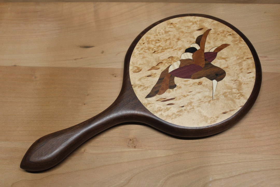 Hand Mirror Wood Hand Held Mirror Hummingbird Large Hand Etsy