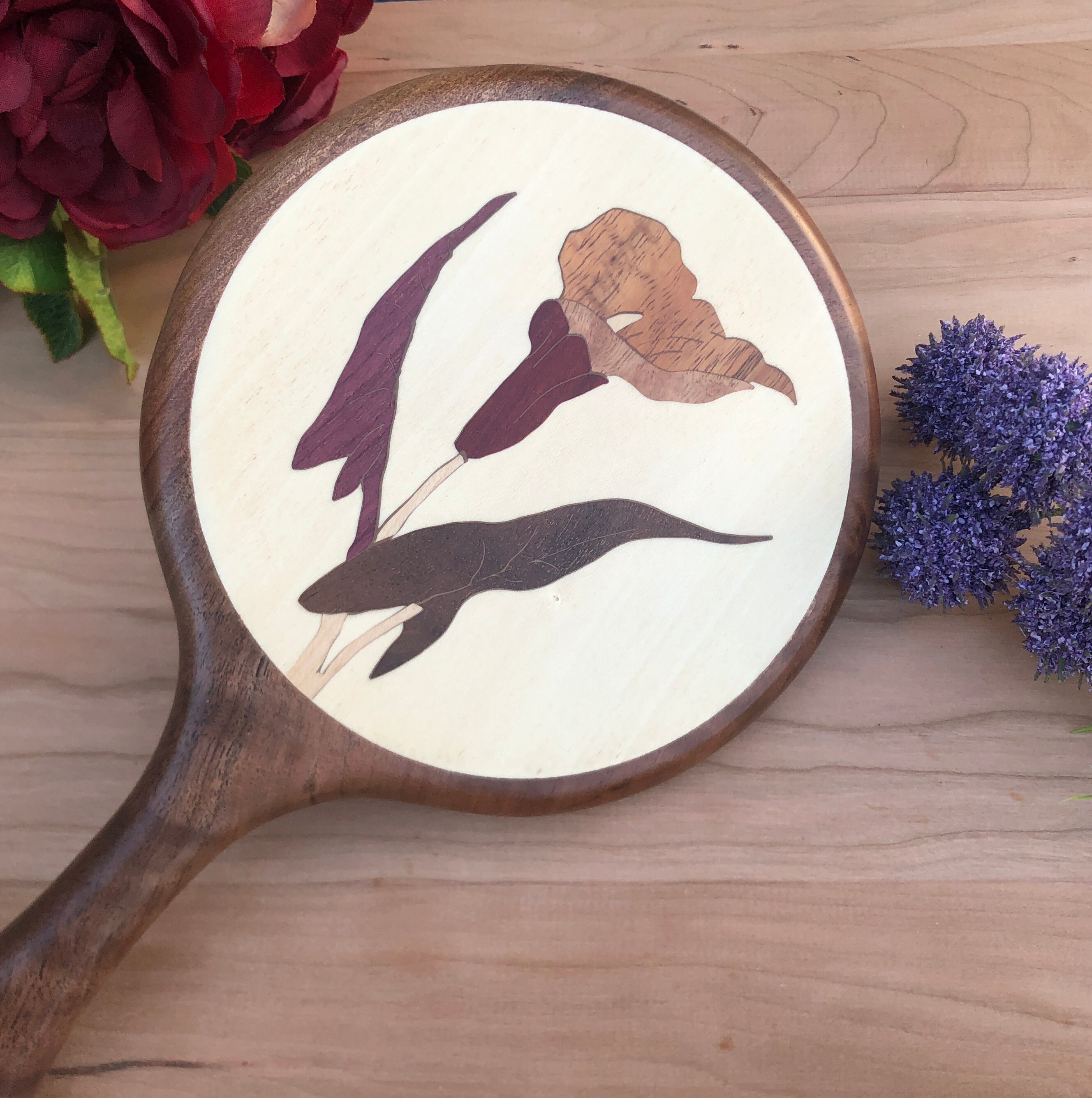 Walnut Hand Held Mirror, Calla Lily Flower Personalized Wooden Wall ...