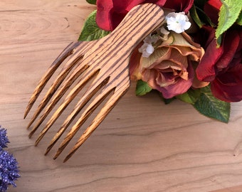 Hair Comb Fork 2 prongs, Zebra wood Hair Stick, Bun Holder, Hair Shawl Pin Hard wood Hair Comb  Short Hair Handmade