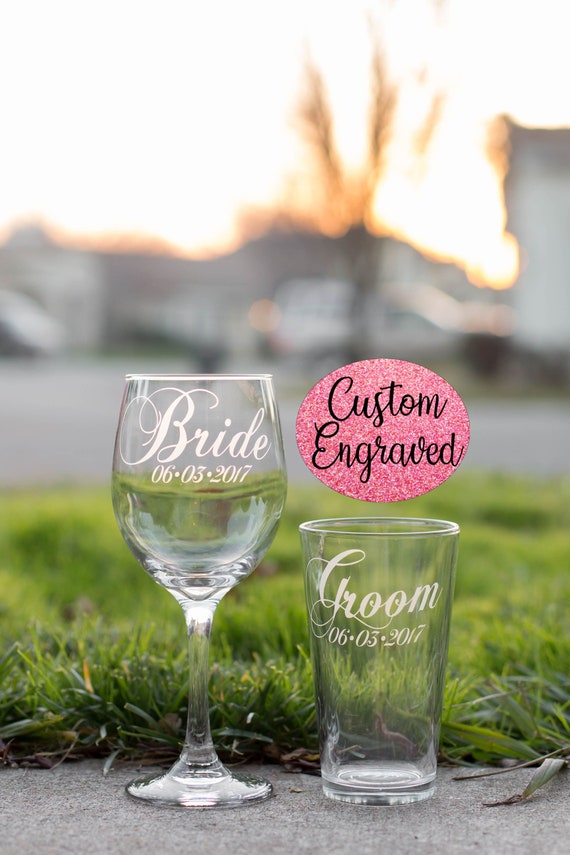 Bride And Groom Glasses With Wedding Date Set Of 2 More Etsy