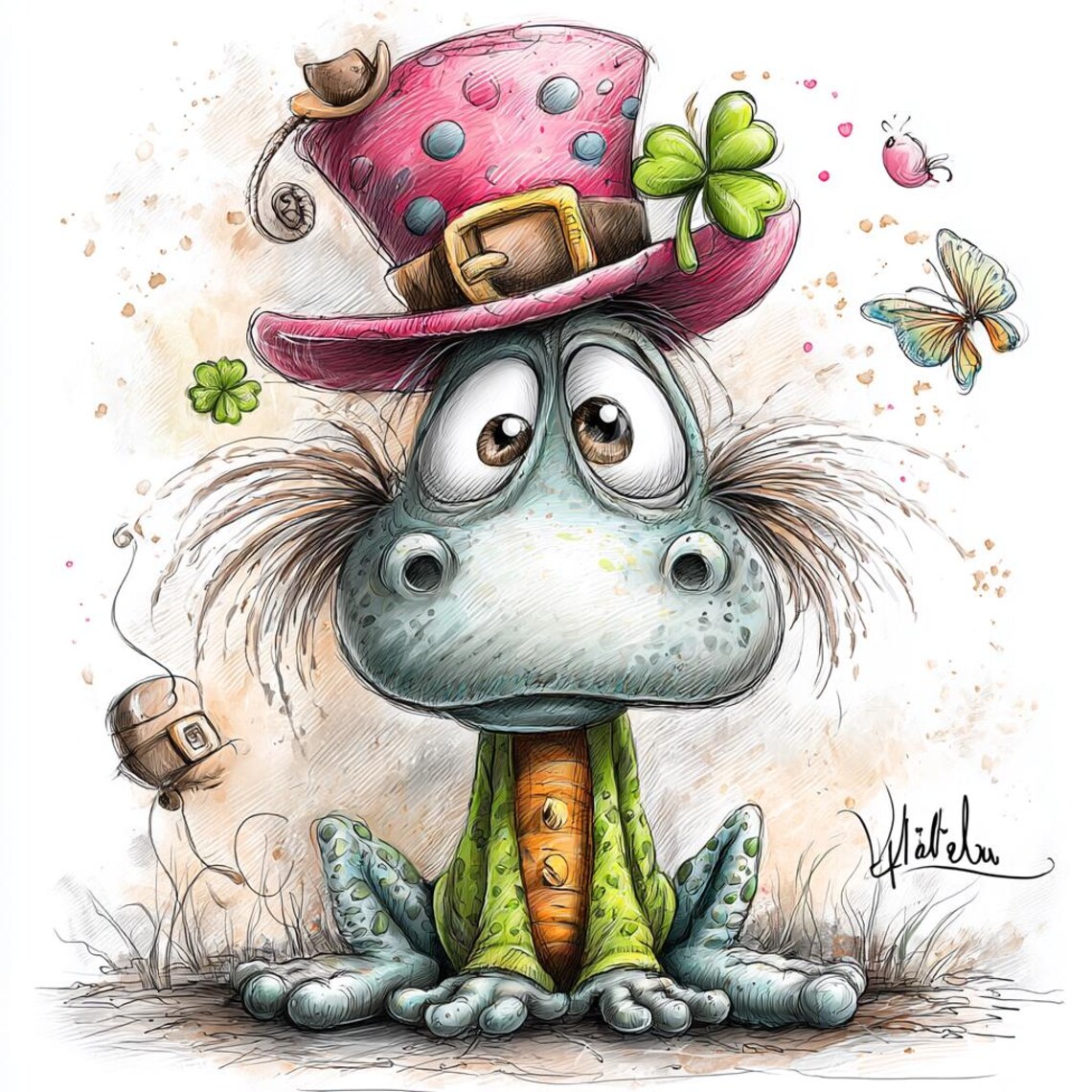 Whimsy Patrick Quirky Whimsical St. Patrick's Day Animal Illustration Art Print - Etsy ...