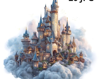 Magisch kasteel clipart, grillige aquarel png, sprookjesillustraties, digitale download voor Kids' Crafts