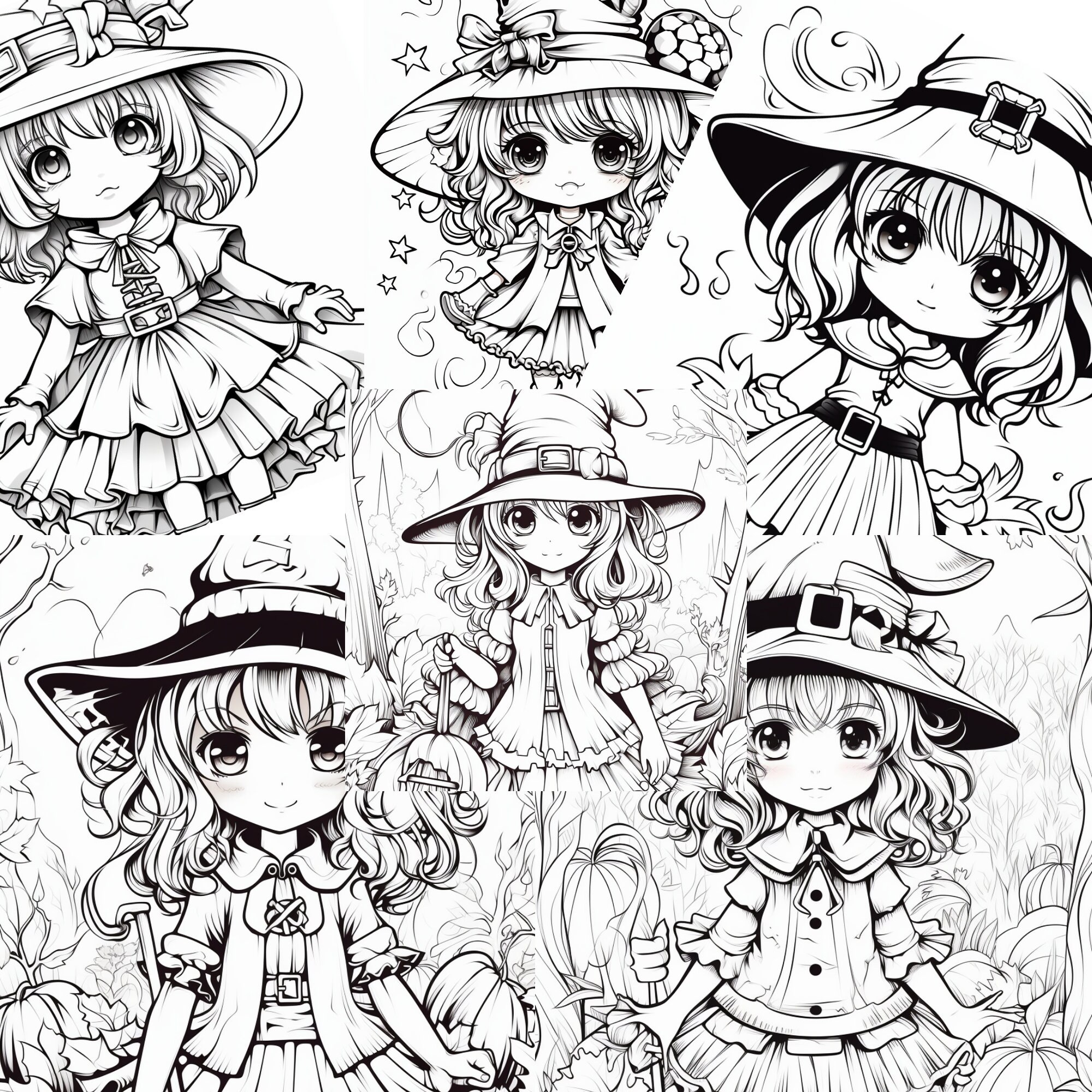 Printable Coloring Page - Instant PDF Download - Little Anime Witch ...