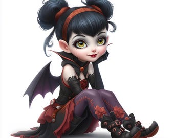 Whimsical Vampire Girls Clipart Set | Halloween Illustrations