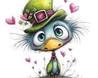 Quirky Whimsical St. Patrick's Day Animal Illustration Art Print