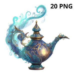 Clipart de bouteille de génie, clipart de lampe magique pour créations manuelles, images vectorielles, ressources de conception à usage commercial